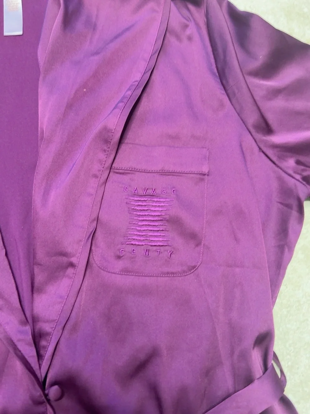 Savage X Fenty Purple Satin Smoking Jacket Robe Top Large